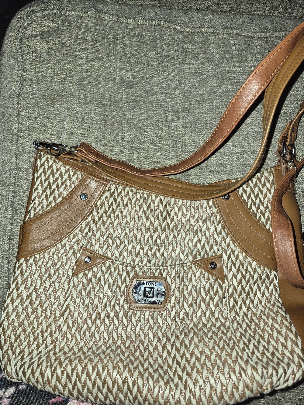 Woven Tan and Cream Shoulder Bag
